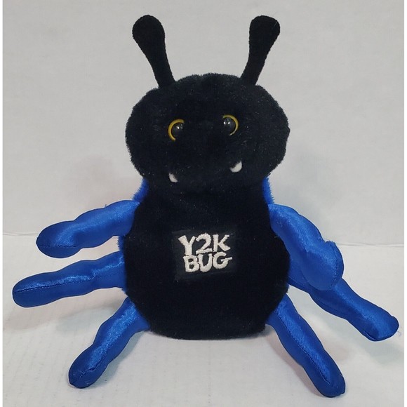 Y2K BUG Beanbag Plush Image Masters 1997 Black Blue Stuffed Toy 7" - Picture 1 of 3